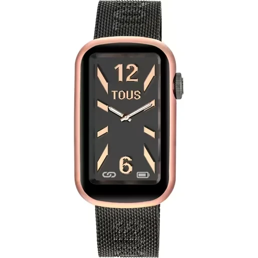 Smartwatch with gray IP steel bracelet and aluminum case in rose-colored IPRG TOUS T-Band Mesh