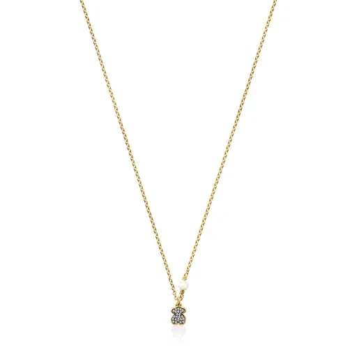Nocturne bear Necklace in Silver Vermeil with Diamonds and Pearl - Save $10500 Now!