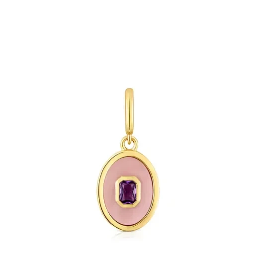 Medallion Pendant, with 18kt gold plating over silver. nacre and amethyst Medallions - 30% Discount Now!