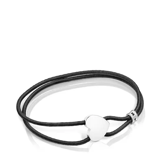 Black elastic Sweet Dolls Bracelet with silver heart - 31% Price Drop!