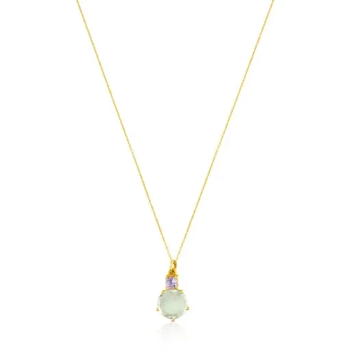 Gold Ivette Necklace with Praseolite and Amethyst - Save 30% Today!