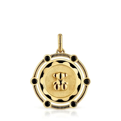 Bear Medallion pendant with 18kt gold plating over silver and onyx details Cachito Mío - 30% Off Today!