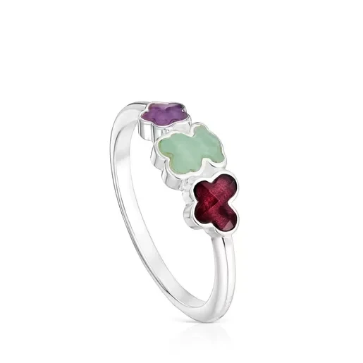 Silver Bold Motif Ring with gemstones and motifs - 30% Off Today!