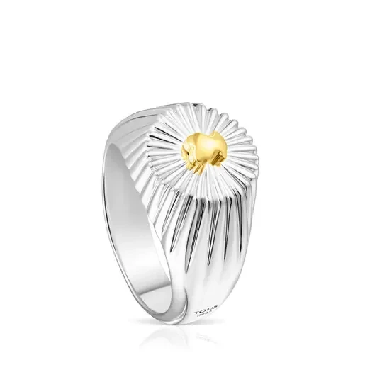Silver and silver vermeil Virtual Garden Signet ring with bear - 30% Discount Now!