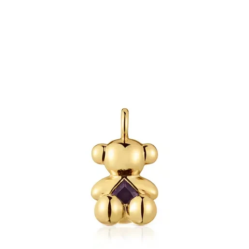 Medium bear Pendant, with 18 kt gold plating over silver and amethyst Bold Bear - 30% Off Limited Time!