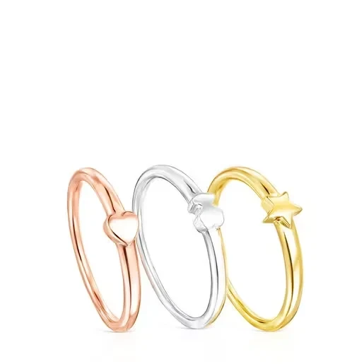 Silver, Silver Vermeil and rose Silver Vermeil TOUS Ring Mix motifs Rings set - Save 30% Today!