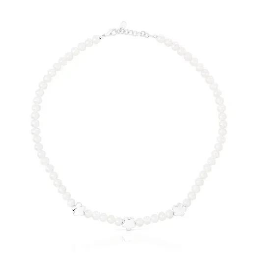 Bold Motif Necklace with cultured pearls and flower motifs in silver - Save $7500 Today!