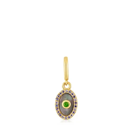 Medallion Pendant with 18kt gold plating over silver, nacre, chrome diopside and iolite Medallions - 30% Off Limited Time!