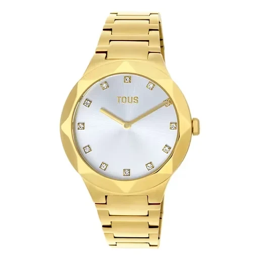 Analogue watch with gold-colored IPG steel wristband Karat Round