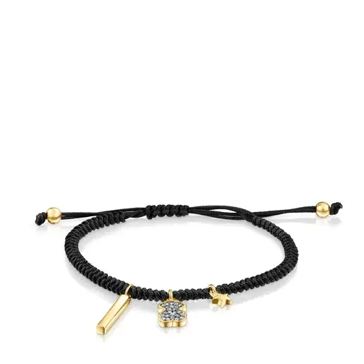 Nocturne Bracelet in Silver Vermeil with Diamonds and black Cord - 30% Off Limited Time!