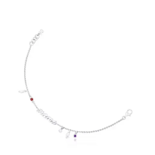 Silver Mama Bracelet with cultured pearls and gemstones TOUS Mama - Save 30% Today!