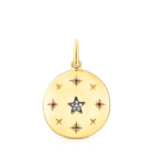 Large silver vermeil Magic Nature disc Pendant with gemstones and diamonds - Save $8400 Today!