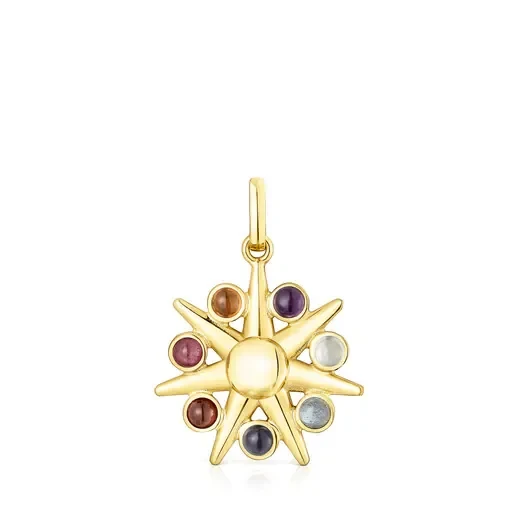 Silver Vermeil Magic Nature sun Pendant with gemstones - 30% Off Limited Time!