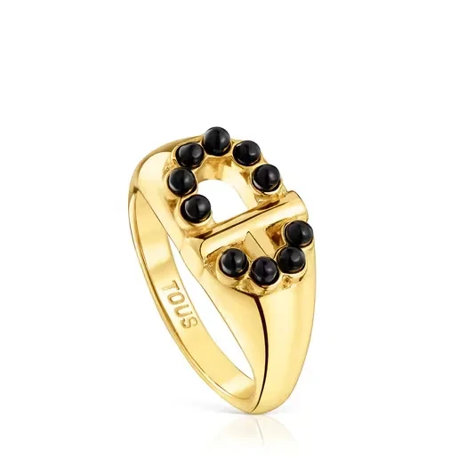 Signet ring with 18kt gold plating over silver and onyx TOUS MANIFESTO - Save 30% Today!
