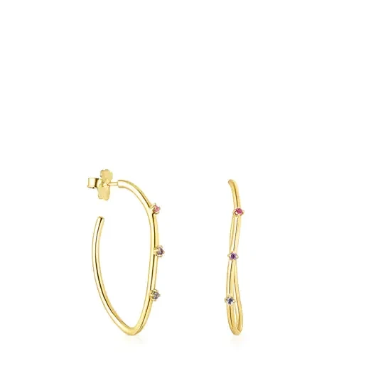 Silver vermeil Magic Nature hoop Earrings with gemstones - 30% Discount Now!