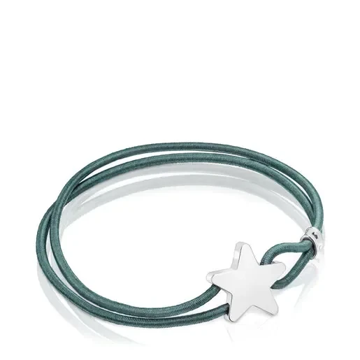 Green elastic Sweet Dolls Bracelet with silver star - 31% Discount Now!