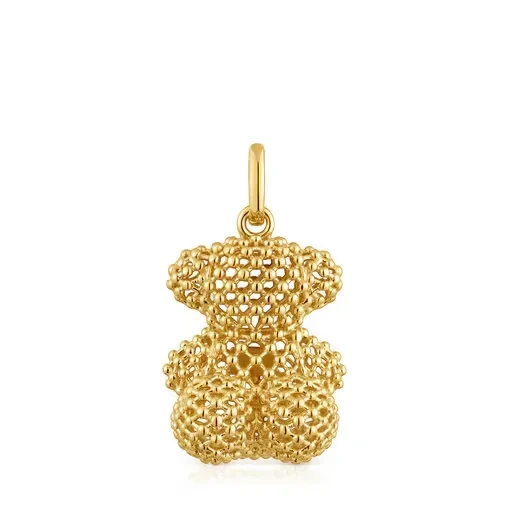 Bold Bear 22 mm medium texturized bear Pendant with 18kt gold plating over silver - Save $11400 Today!