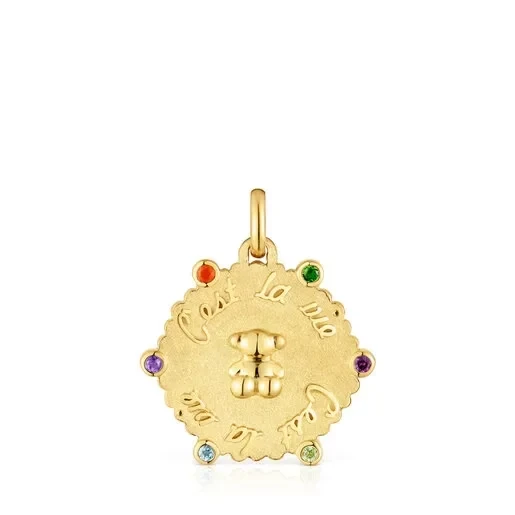 Medium 18kt gold-plated silver bear Pendant with gemstones Sugar Party - Save $5700 Today!