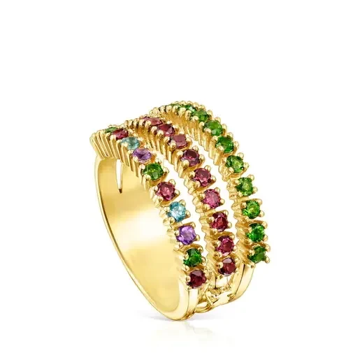 Silver Vermeil TOUS Straight Triple ring with gemstones - 30% Off Today!