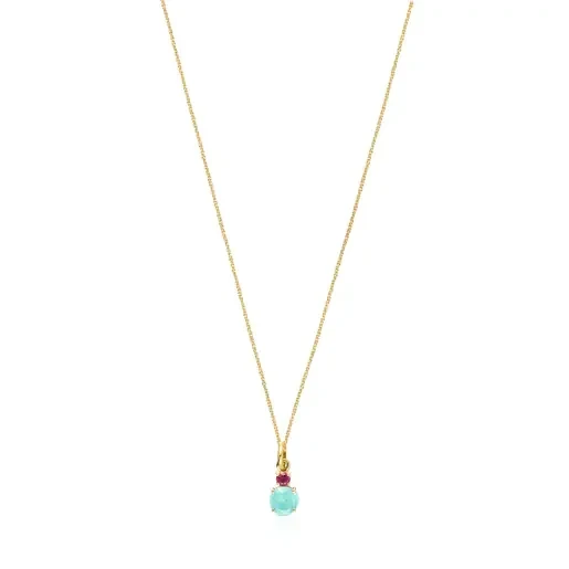 Mini Ivette Necklace in Gold with Amazonite and Ruby - Now 30% Off!