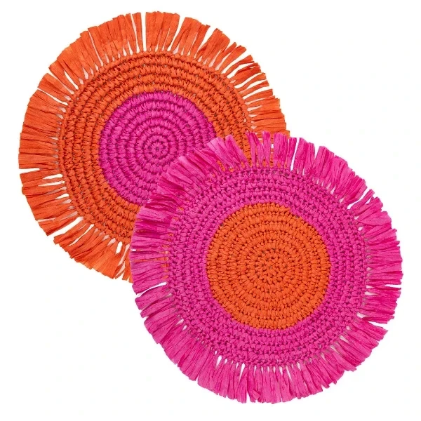 Pack of 2 Pink and Orange Raffia Place Mats - Now 51% Off!