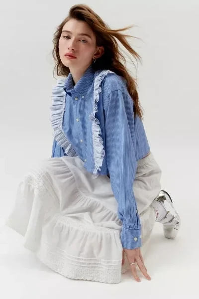 Urban Renewal Remade Raw Cropped Ruffle Front Shirt