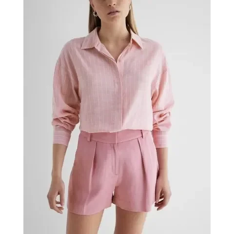 Express Linen-Blend Striped Boyfriend Portofino Shirt