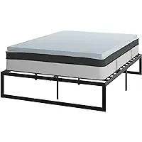 Flash Furniture 14 Inch Metal Platform Bed Frames/Mattress/Topper Set, Queen, Black