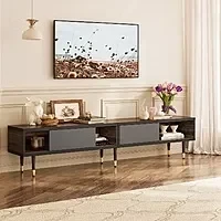 Bestier Mid-Century Modern TV Stand w/ Sliding Doors (up to 85" TV, Pinewood)