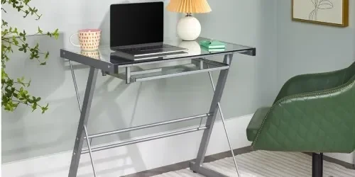 Walker Edison Metal & Glass Desk w/ Slide In Keyboard Tray