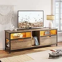 Bestier TV Stand with LED Lights & Charging Station for TVs up to 70   Weathered Rustic Oak $144